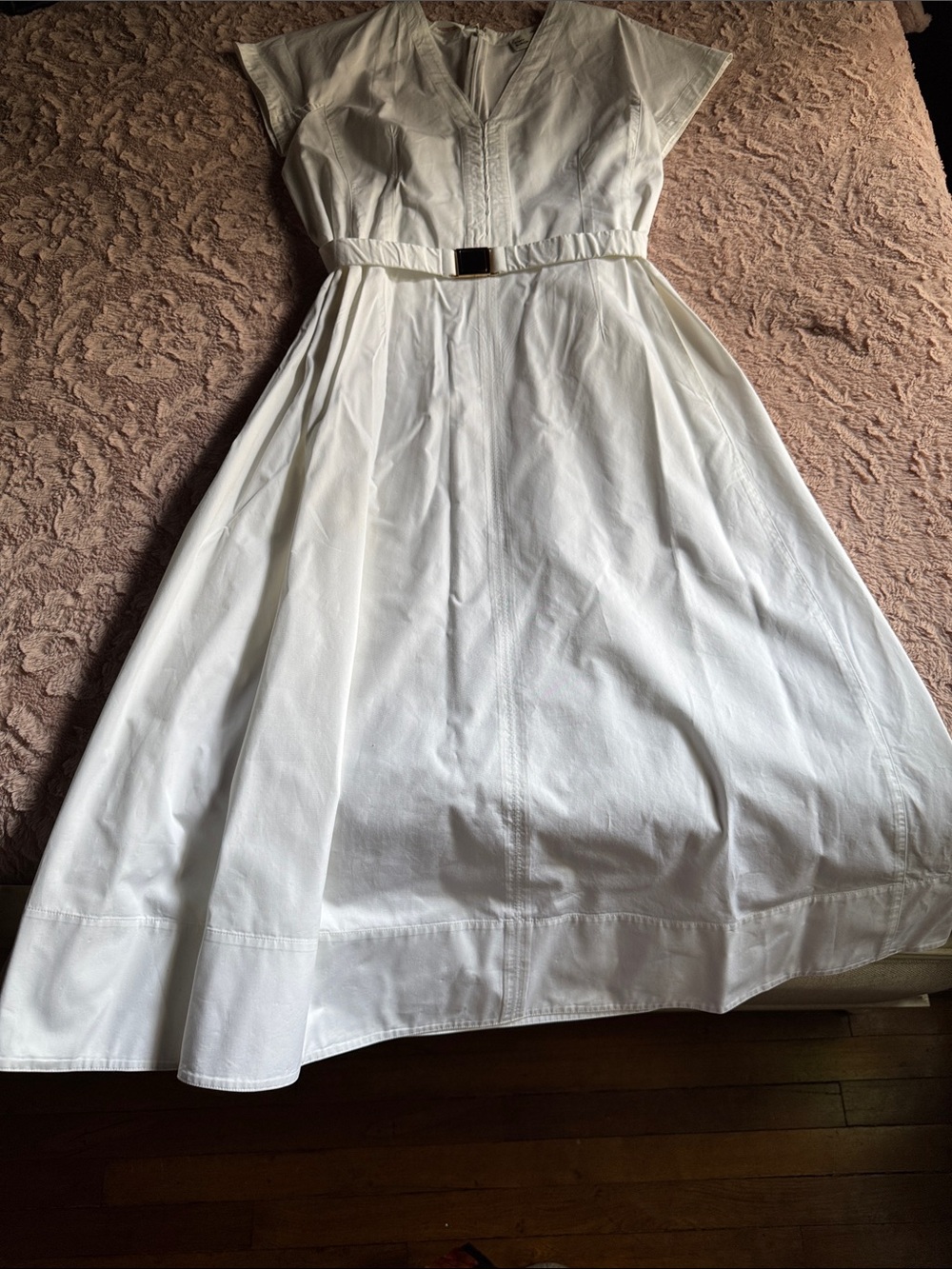 Tory Burch White V-Neck Midi Dress with Back Zip - Picture 3 of 16